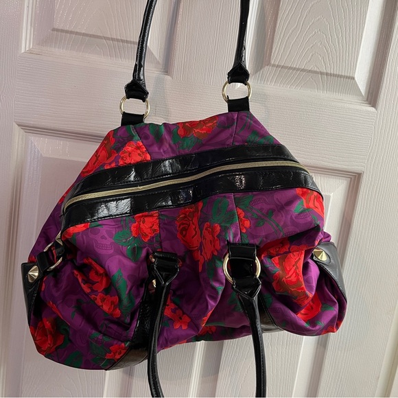 Betsey Johnson Purple skulls and roses 90s Y2k studded hobo handbag HTF RARE - Picture 7 of 15